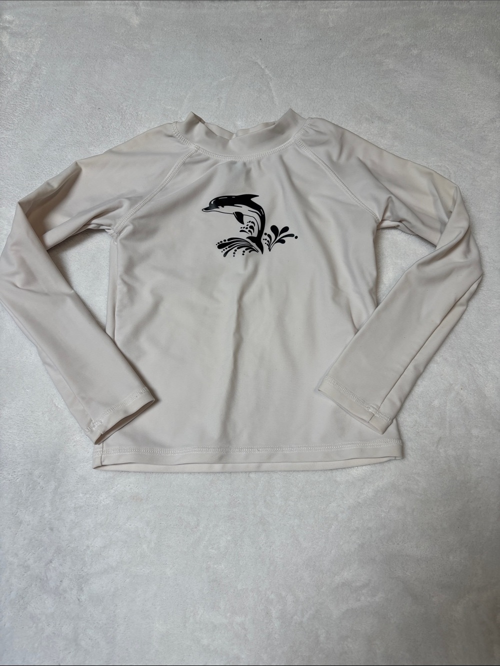 Kids Cream Long-Sleeve Rashguard with Dolphin Motif